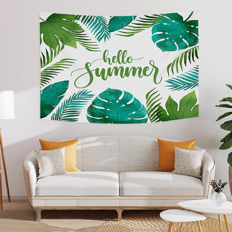 Enthusiastic Summer Green Tropical Leaves Plants Printed Polyester Tapestry Wall Hanging Tapestries For Bedroom Dorm Decor