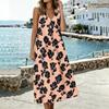 Women Sleeveless V Neck Dress with Pockets Split Hem Floral Print Cotton Linen Blend Midi Dress Casual Summer Dress