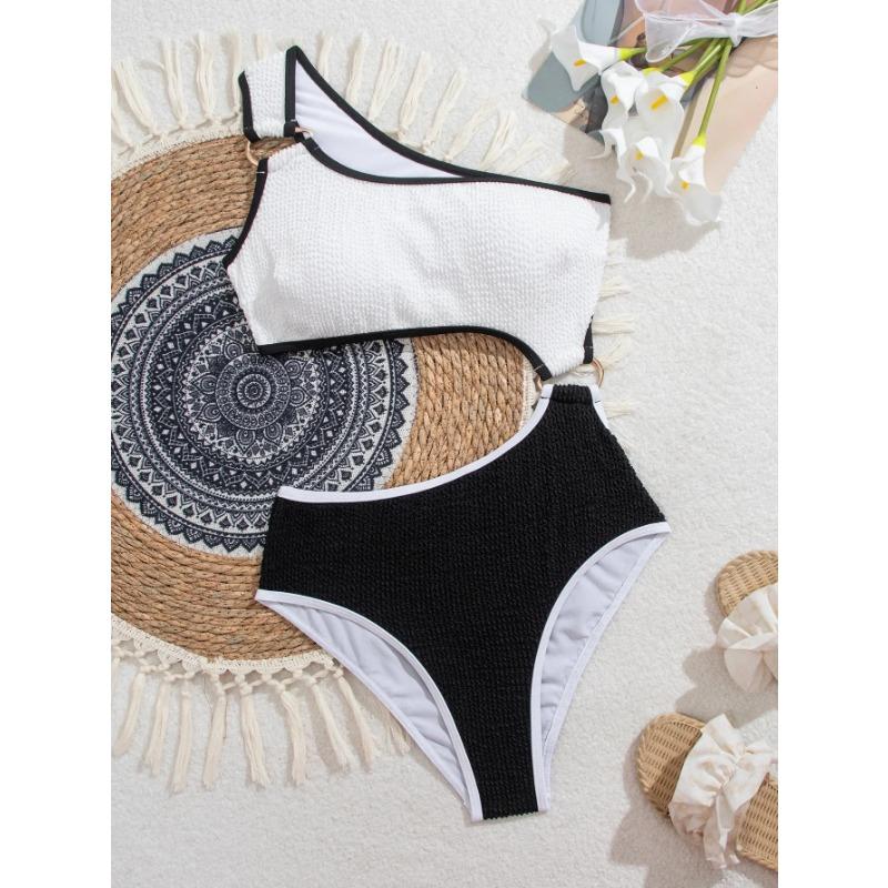 2025 New One-shoulder Bikini Sexy One-piece Women's Patchwork Swimsuit Tight Backless Swimwear Summer Push Up Beach Bathing Suit