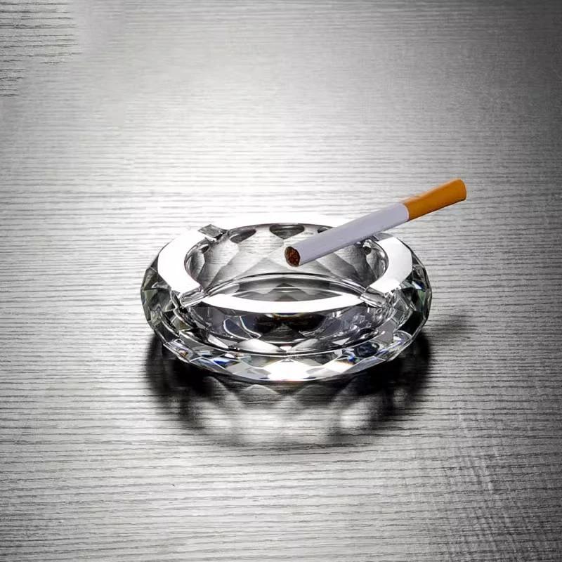 Crystal Glass Ashtray Creative Office Home Hotel Restaurant Round Ashtray Diamond Ashtray Desktop Anti-fly Ash Home Decoration