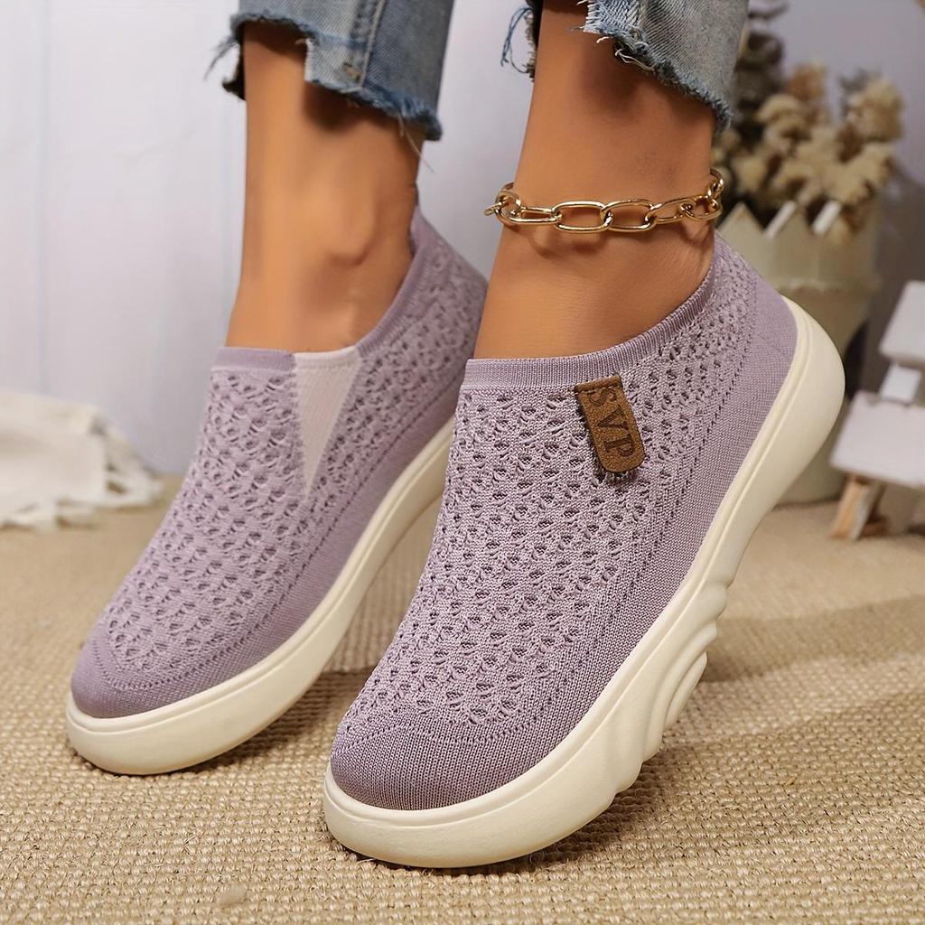 Kadın Örgü Ayakkabı Rahat Slip-On Yürüyüş Ayakkabısı Yumuşak Tabanlı Loaferlar, Kadın Günlük Spor Ayakkabı