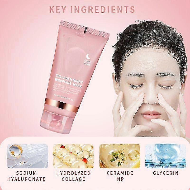 Maschera Notturna Avvolgente al Collagene Maschera Viso Idratante & Lifting Peel-Off Con Ceramidi, Acido Ialuronico, Glicerina 75ml