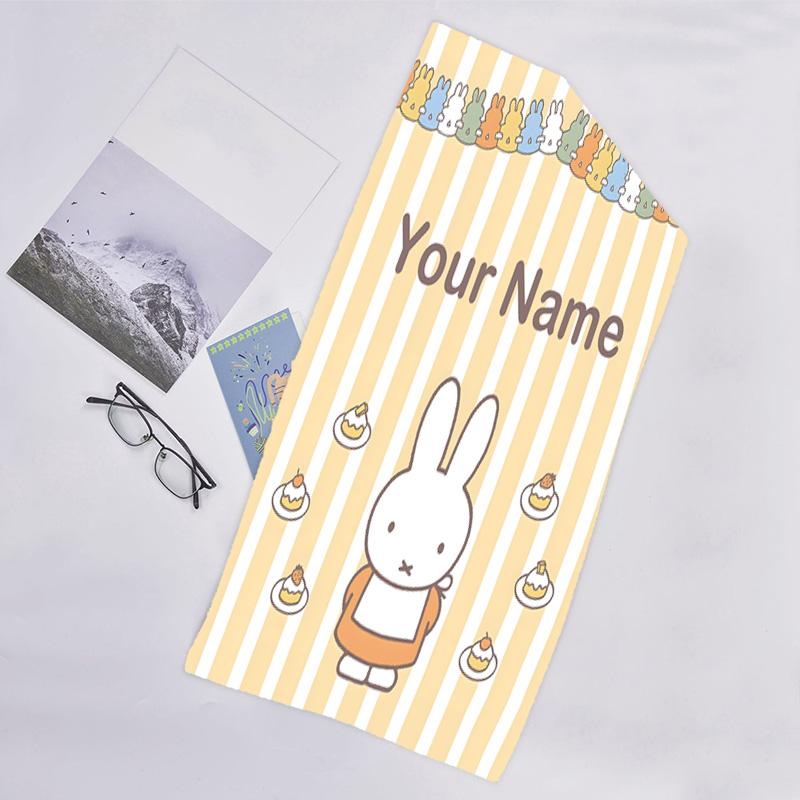 1pc Miffy2 Beach Towel with Custom Name, Beach/Swimming/Bath/Picnic/Camping Towel, Suitable for Seaside Beaches