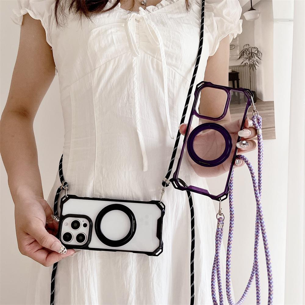 Adjustable Crossbody Lanyard Phone Case for Samsung S26/Apple iPhone 16 Pro Max with Stand & Drop Protection