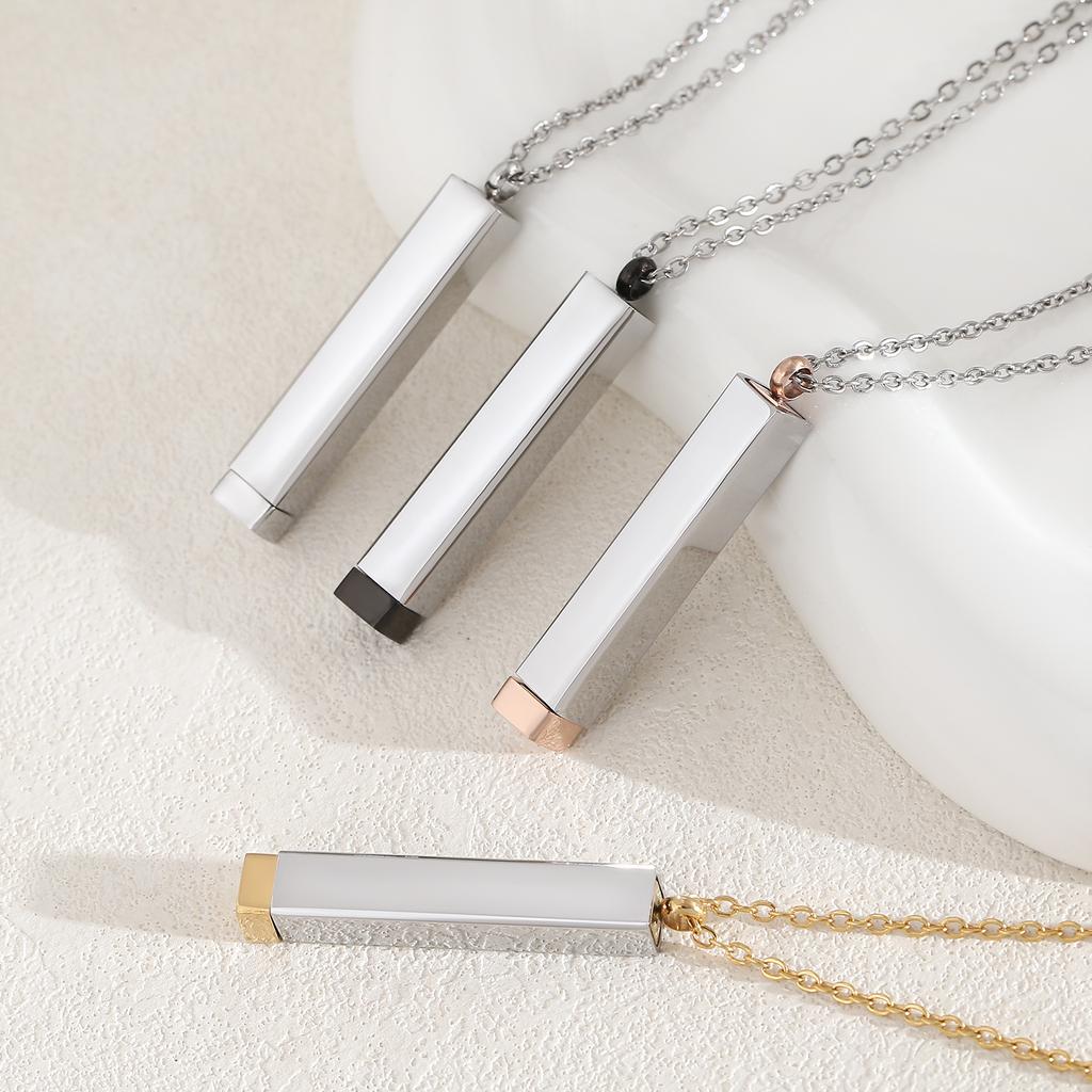 Classic Hidden Rectangle Pendant Necklace For Men Stainless Steel Minimalist Waterproof 3D Vertical Bar Necklaces Jewelry Gift