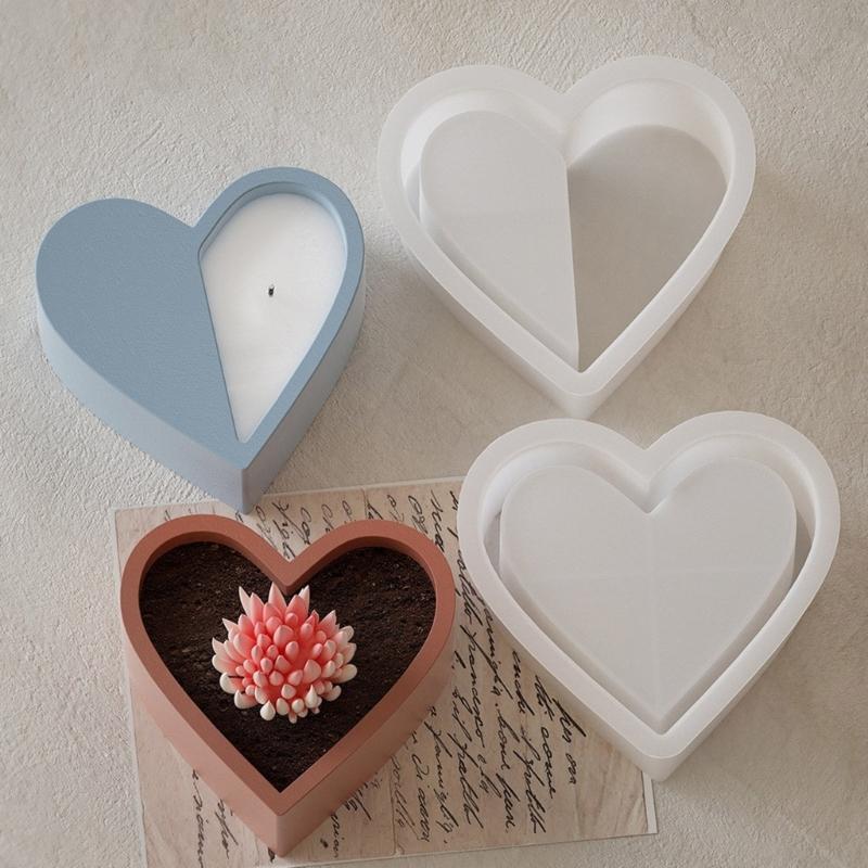 Multipurpose Heart Silicone Candle Cup Mold Epoxy Resin Crystal Flower Pots Mould Stylish Candle Holder Making Molds