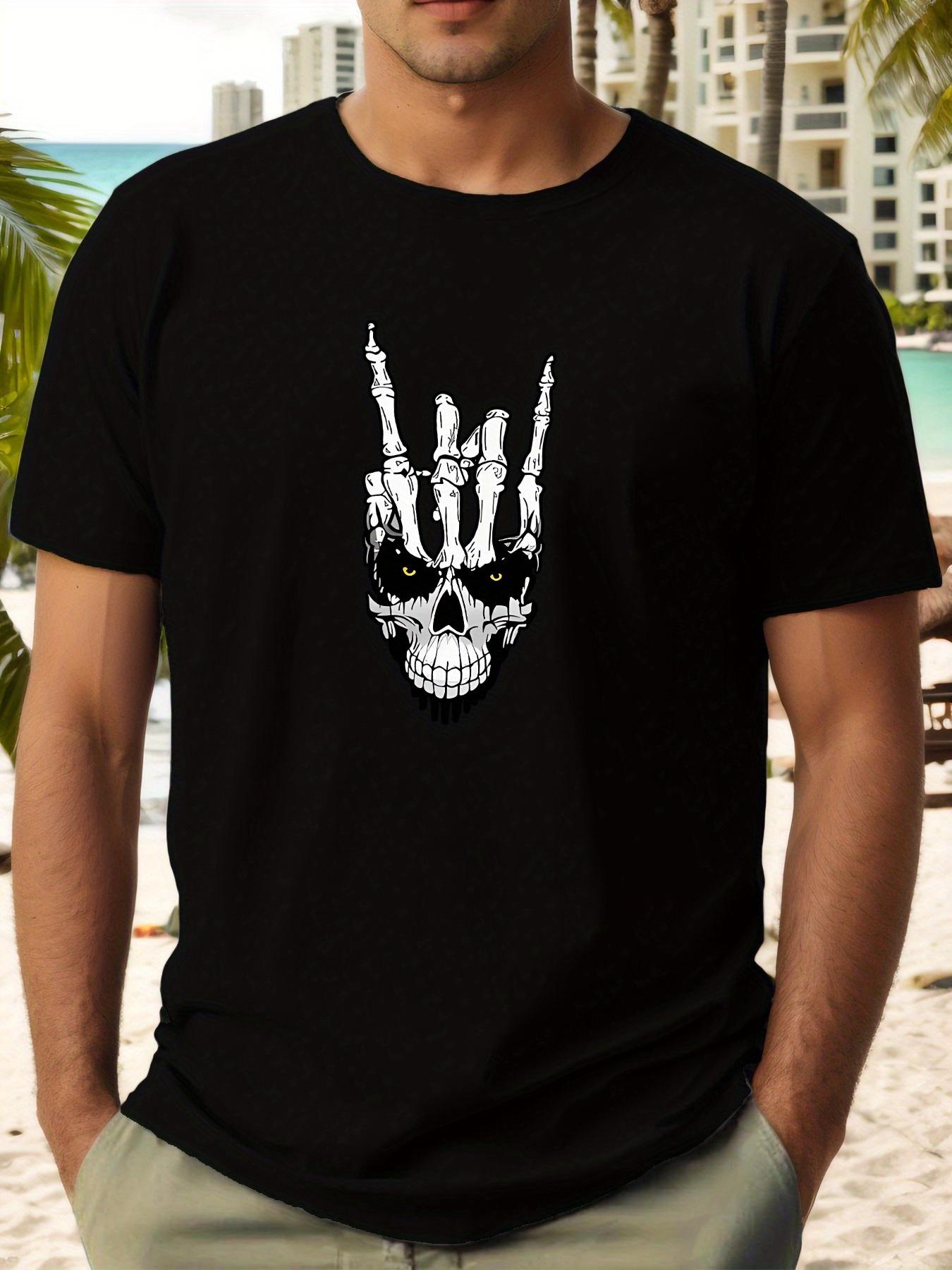 

Skull Graphic Short Sleeve T-shirt - Red Casual Summer Top with Rock Hand Design S