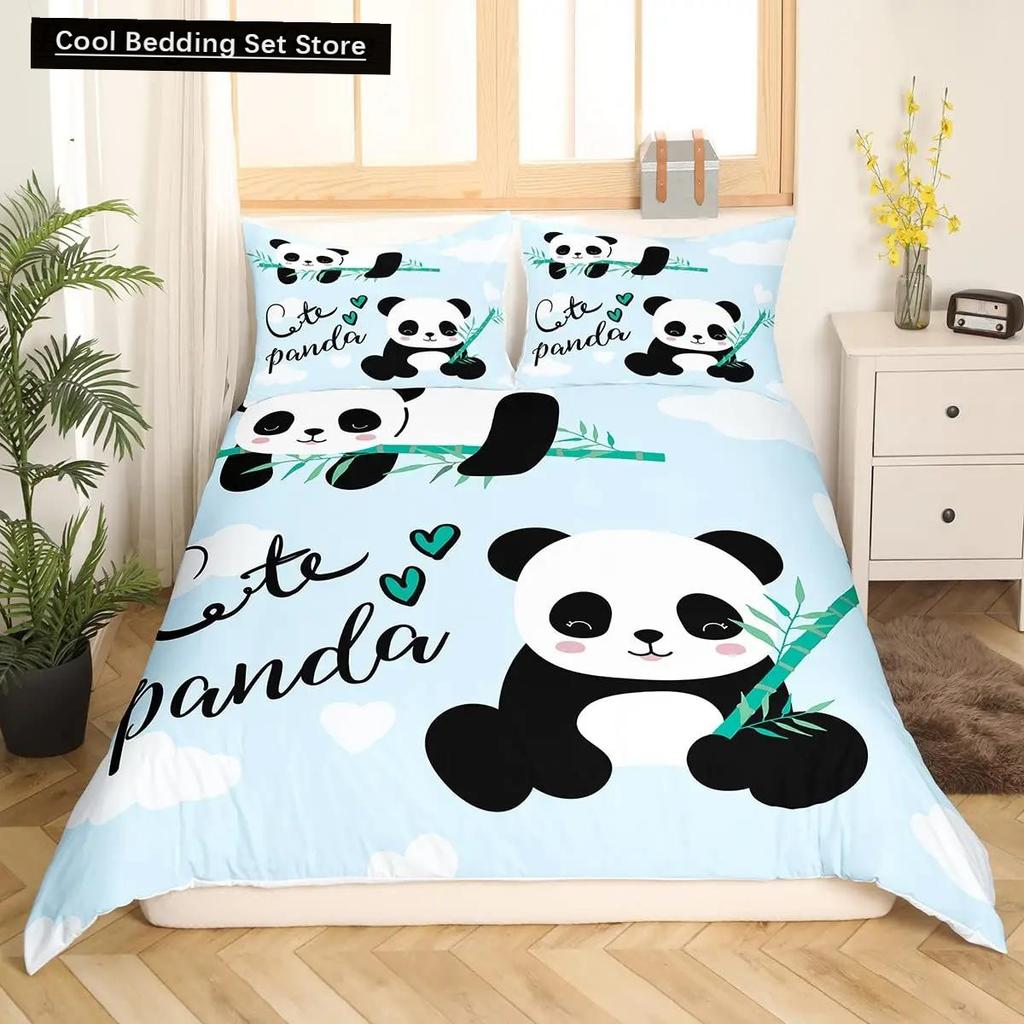 Panda King Full Bedidng Set Kids Romantic Bedding Set Cartoon Animal Duvet Cover Bicycle Balloon Dragonfly Polyester Quilt Cover