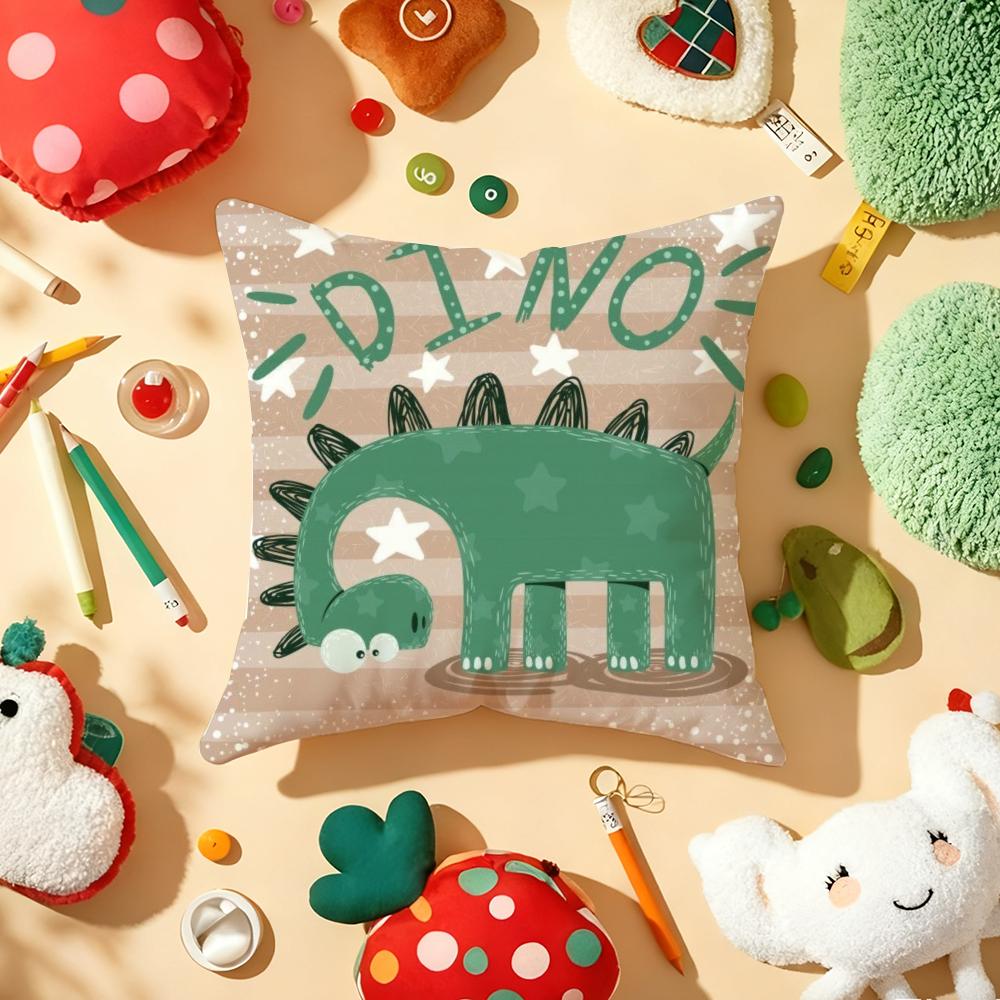 Cute Cartoon Dinosaur Cushion Cover Plush Fabric Soft DoubleSided Printed Sofa Warm Winter Home Gift Pillow Cover