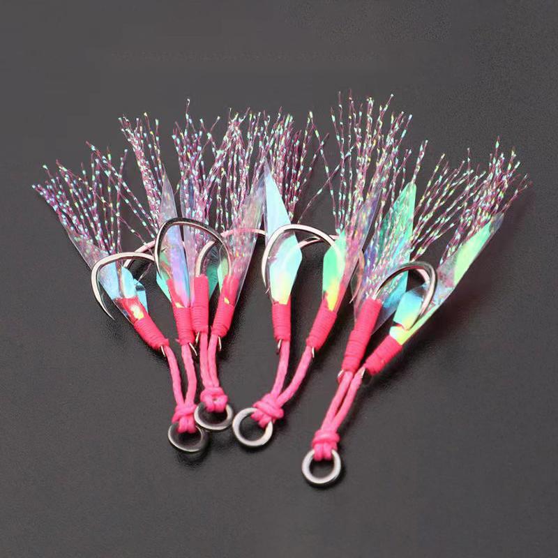 Cast Jig Assist Hook High Carbon Steel Angle Barbed Thread Feather Lure Fishing Tackle Slow Jigging Sea Pesca Fishhook