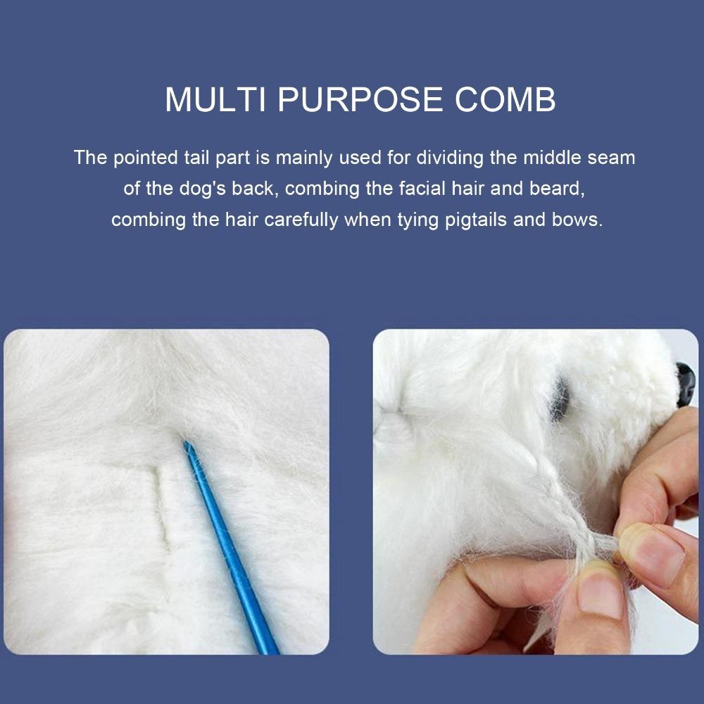 Metal Teeth Pet Parting Comb Pointed Tip Shape Lightweight Body Cat Styling Comb Smooth Surface Multicolor Handle