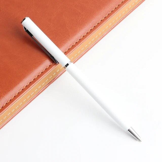 

1 шт. металлическая шариковая ручка для школы и офиса, материал из нержавеющей стали, вращающиеся канцелярские принадлежности, черные, синие чернила, шариковая ручка, принадлежности для ручек белый