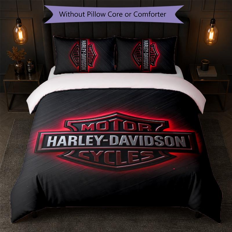 Set Copripiumino Harley-Davidson 3 Pezzi 1 Copripiumino e 2 Federe Biancheria da Letto Morbida per Camera da Letto Domestica