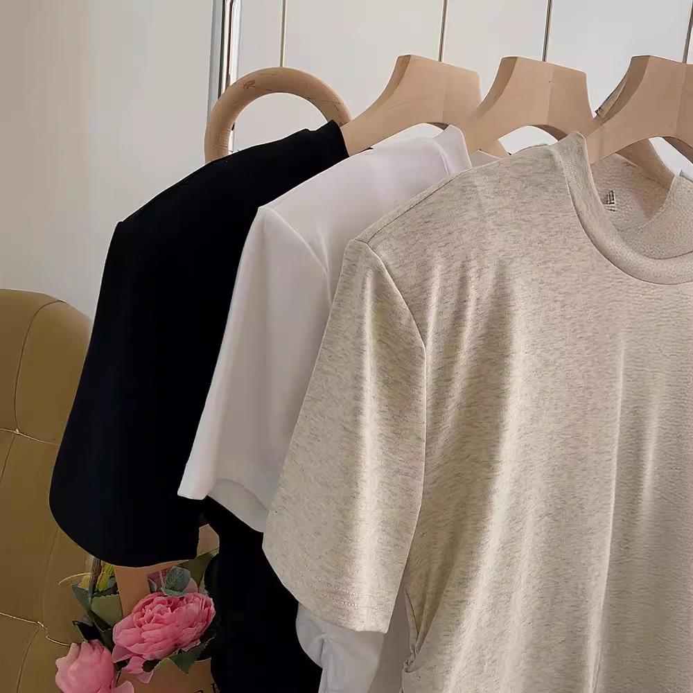 Pure Desire Women's Irregular Slit T-Shirt - Waist-Hugging, Round Neck, Short Sleeves, Loose Summer Style, Sexy Design, High Quality