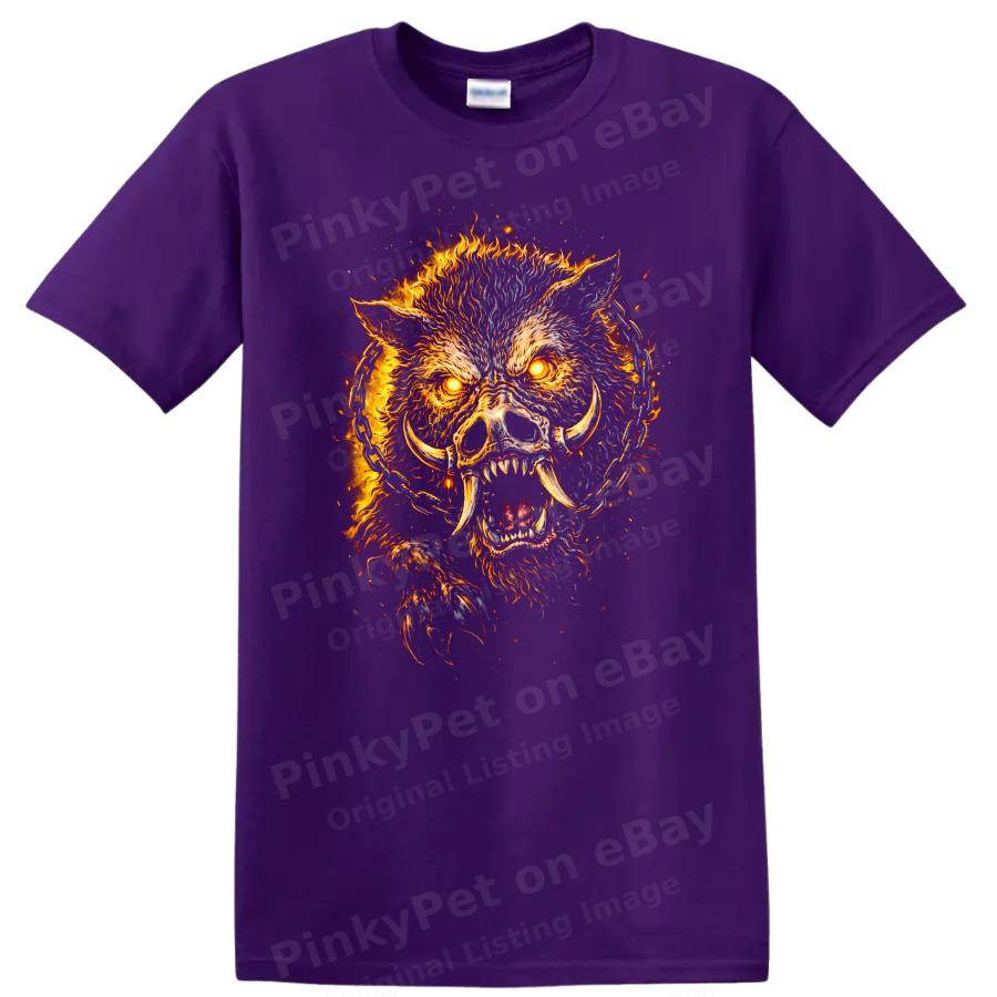 Fire Wolf T Shirt Animal Graphic Tee Flames Chains Wild Creature Design