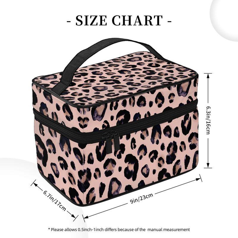 Schneeleopard Schwarz Grau Große Kosmetiktasche Gepard Rosa Tragbar Reißverschluss Kulturtaschen Kosmetikkoffer Geschenk für Mädchen Frauen