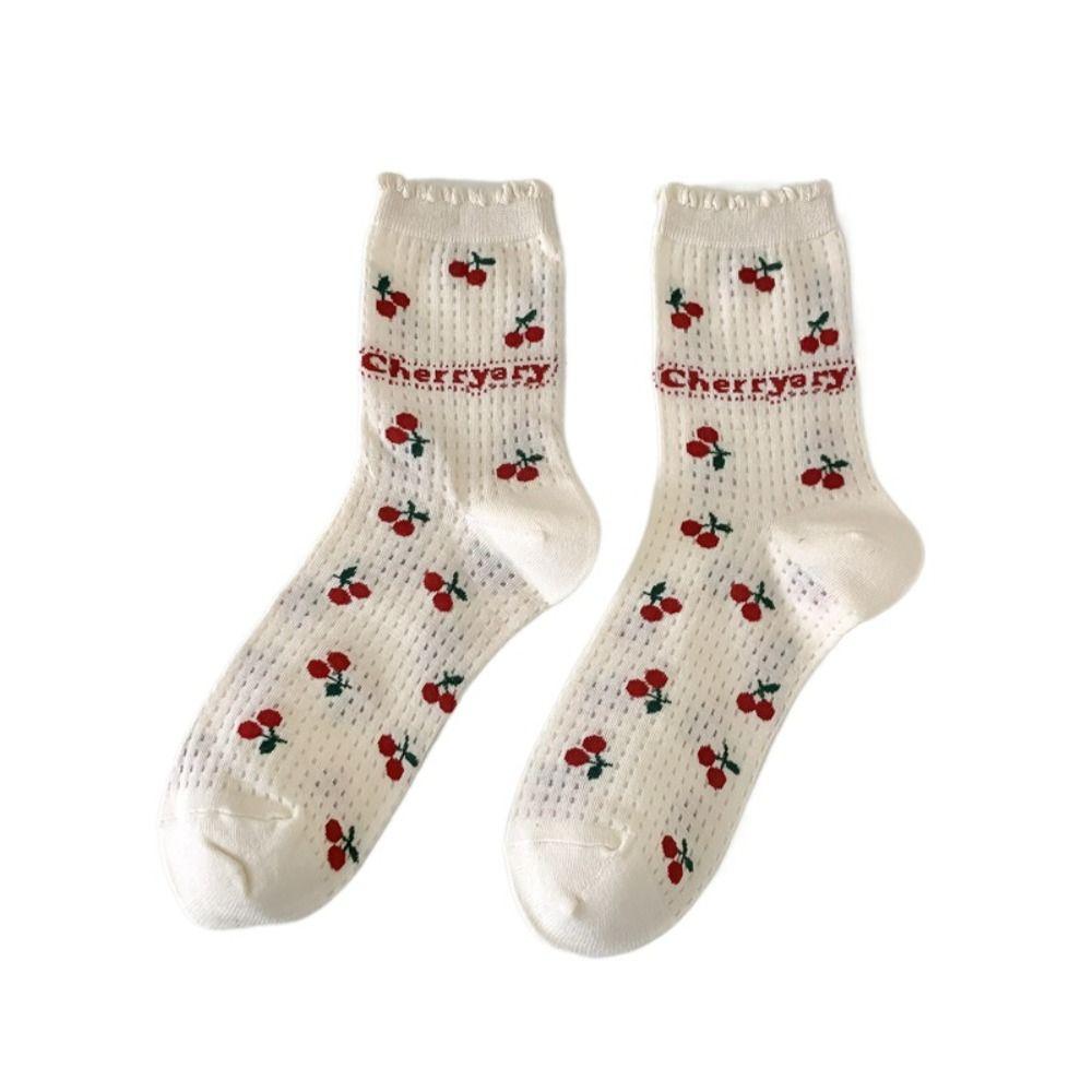 

Letter Mesh Ankle Socks Hollow Out Summer Tube Socks Sweet Cherry Short Socks Lady белый