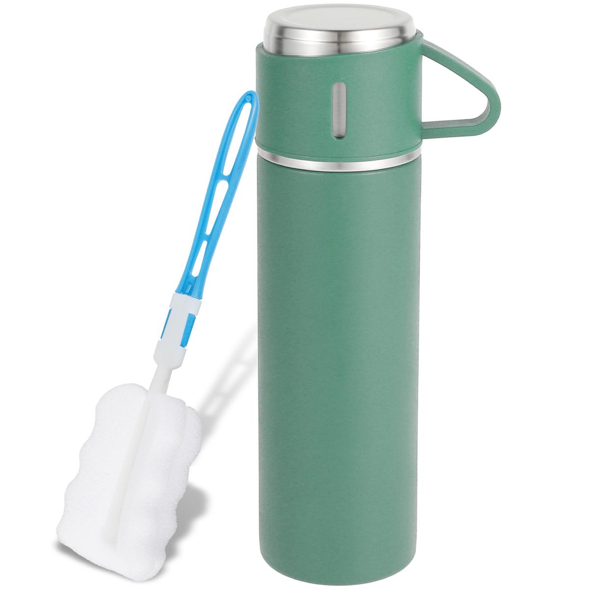 

Vacuum Flask 500ml/17.6oz Insulated Flask Double Walled Vacuum Flask Stainless Steel Thermo Bottle with Cup for Coffee Tea Hot зелёный