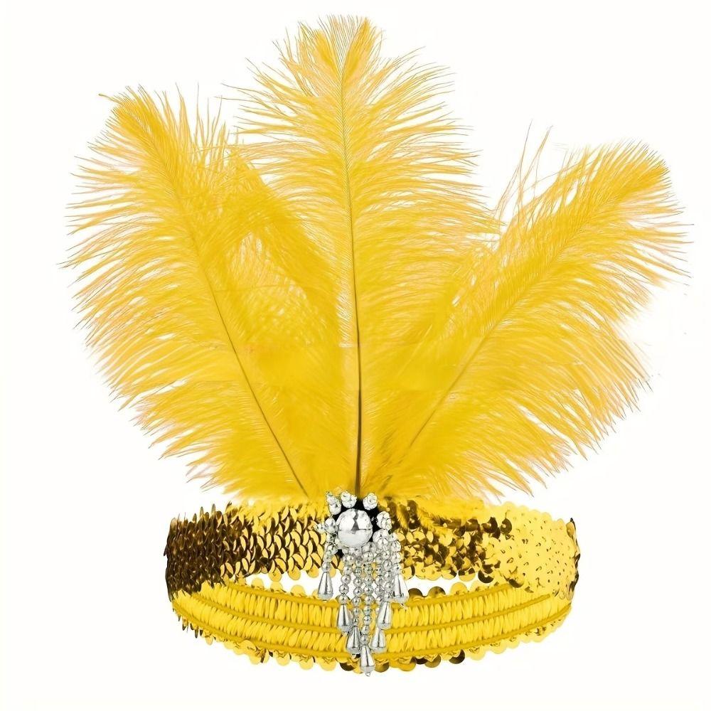 Stage Performance Feather Headpiece Sequin Hair Band 1920s Showgirl Headband Brazilian Carnival