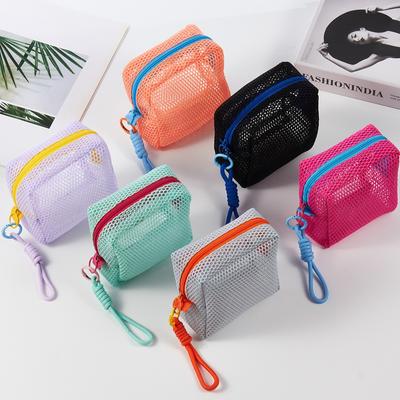Bolsa de Armazenamento de Malha Colorida Macaron com Corda para Pendurar, Adequada para Guardar Batom, Fones de Ouvido, Brinquedos, Higiene Pessoal do Banheiro e Armazenamento
