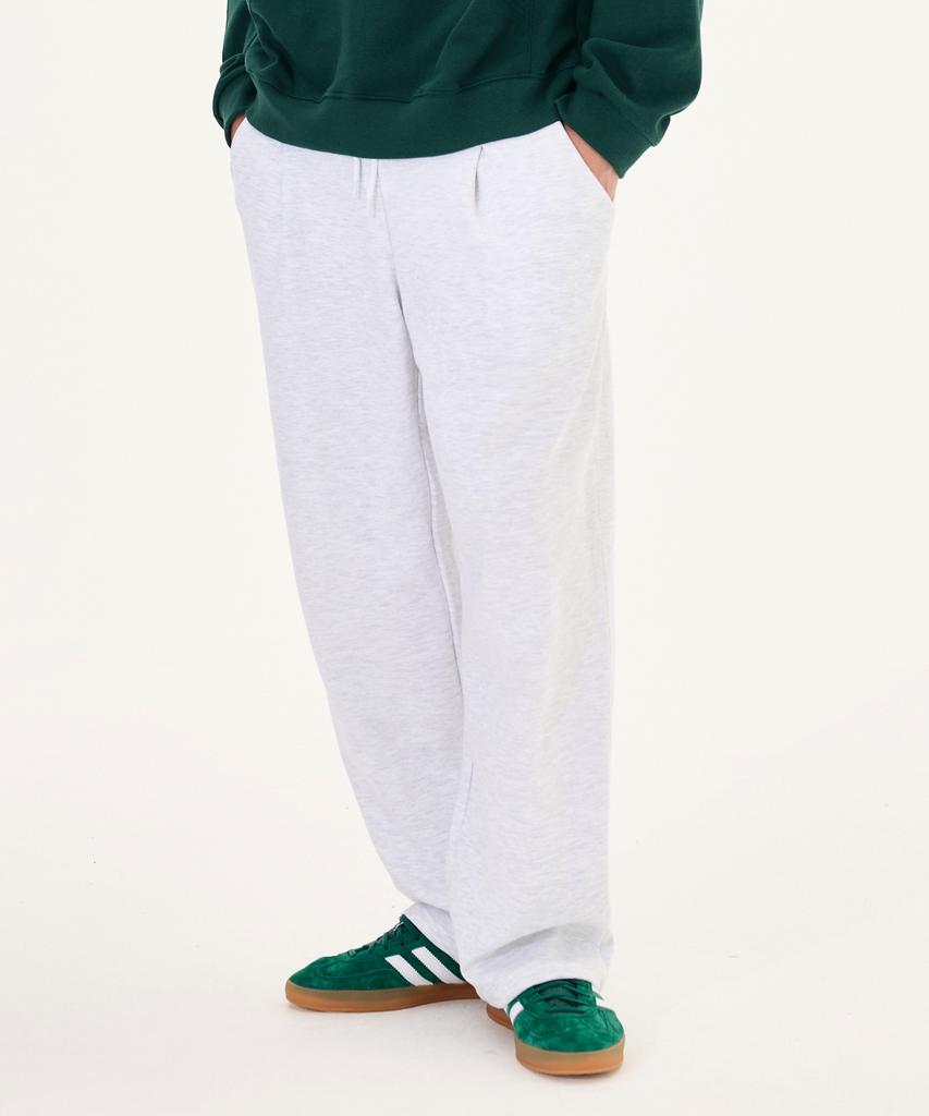 MOZMOZ Plain Single-Pleat Wide Training Pants White Melange