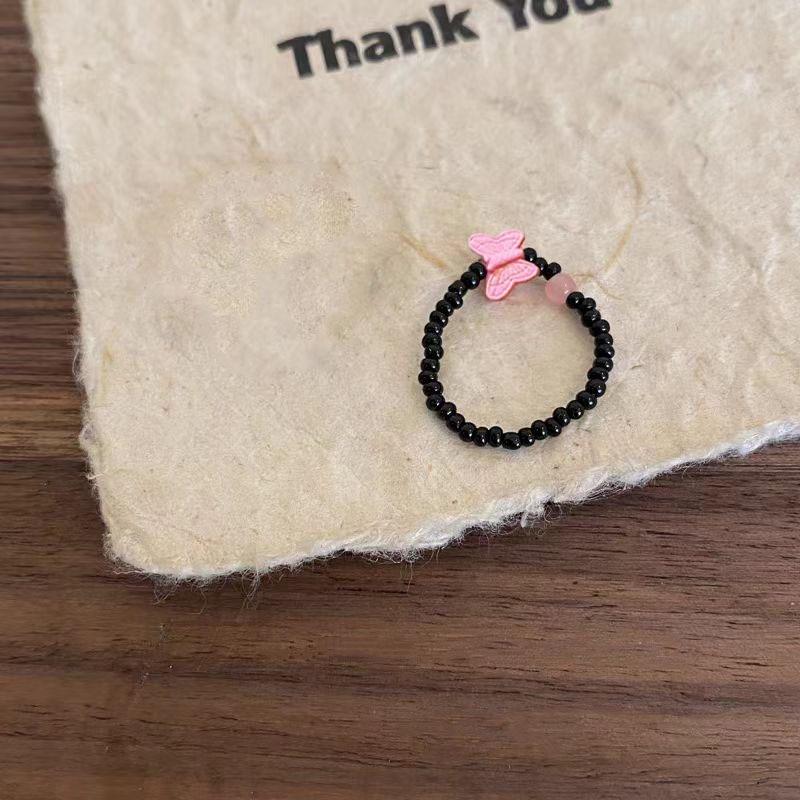 Flower Stacked Flower Ring for Women In Early Spring Countryside Style Elastic Beaded Finger Ring