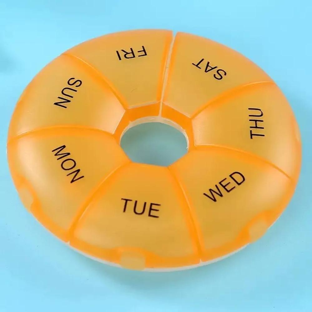 New Hot Premuim Small 7-Day Round Portable Pill Box Travel Medicine Organizer Secure Seal for Vitamins Supplements Fish Oils