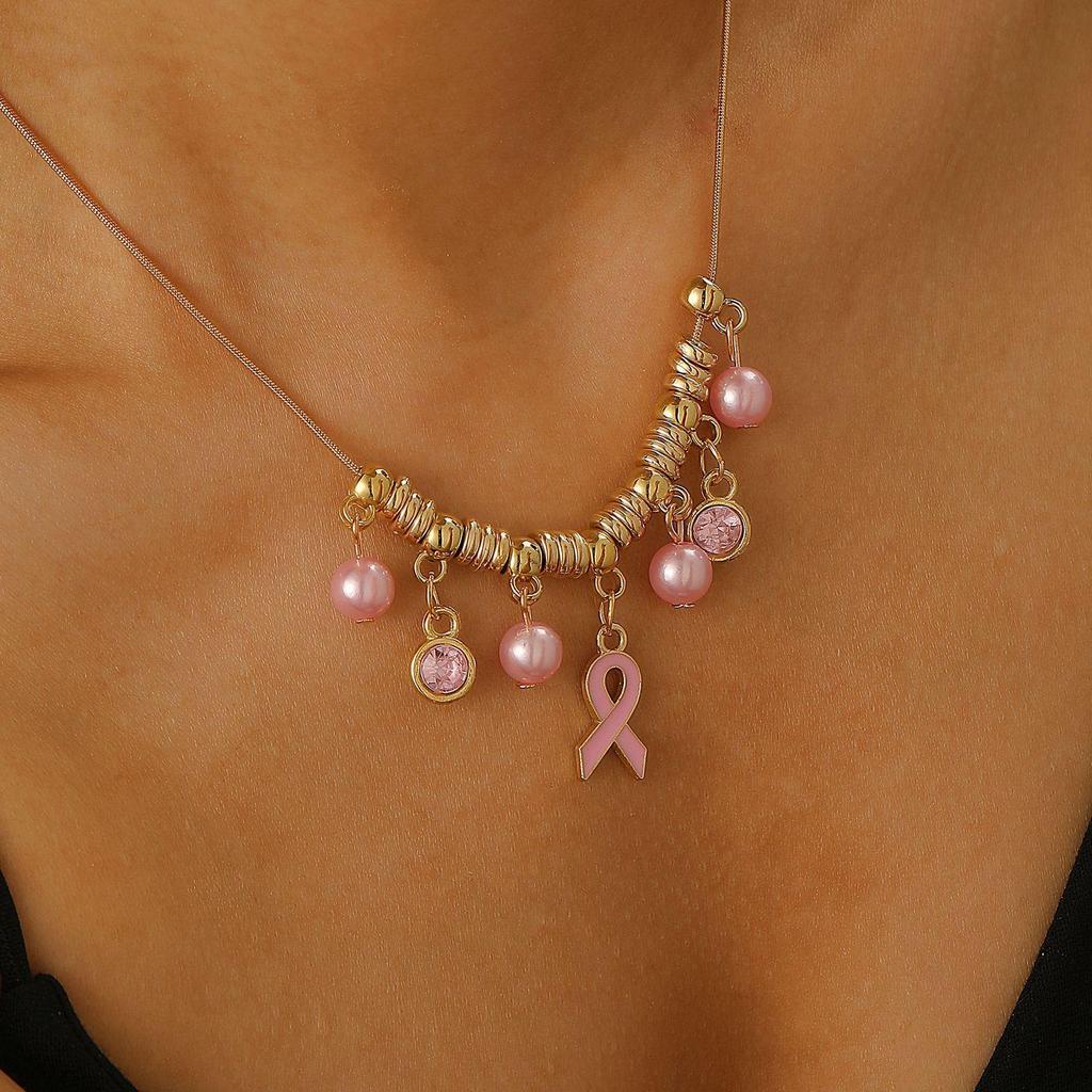 Red Ribbon Breast Cancer & AIDS Awareness Jewelry Set: Necklace, Nurse Bracelet, Badge