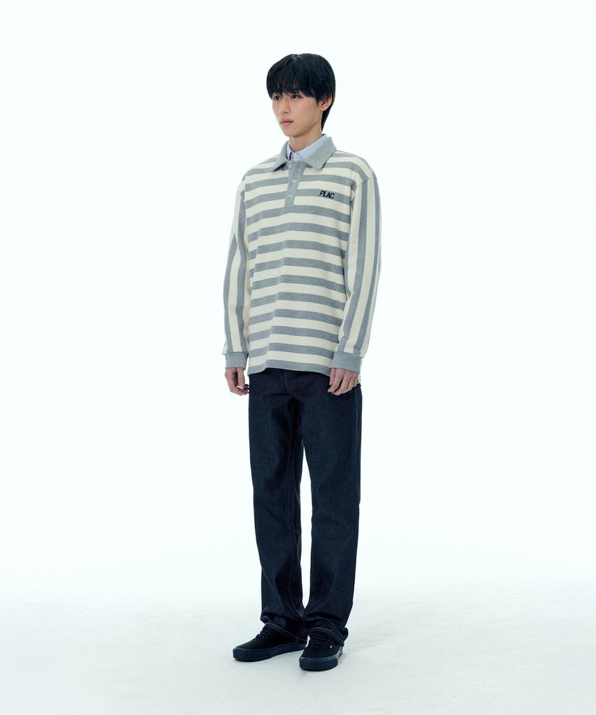 PLAC Rugby Striped Polo Shirt Grey