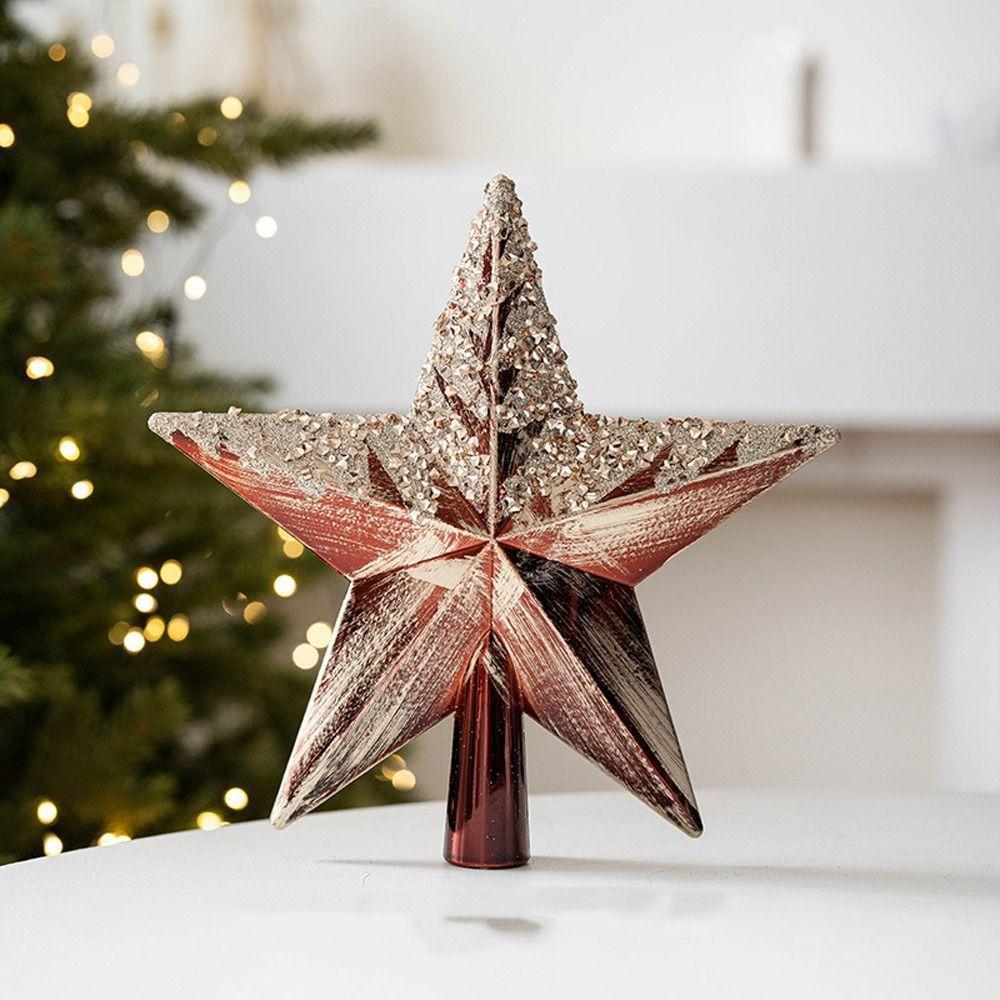 Retro Christmas Tree Topper Star Glitter Reusable Xmas Top Pentagram Ornament Plastic Christmas Tree Ornament