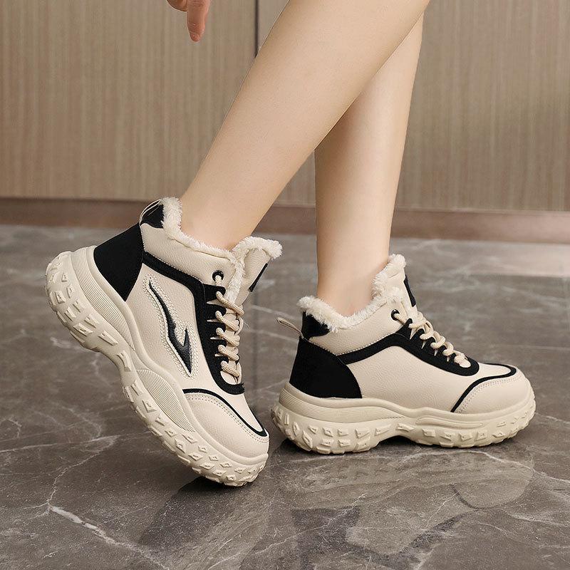 Q3301 New Winter Cotton Shoes Platform Women's Shoes Color Matching Warm High-top Velvet Heightening Student Cotton Shoes