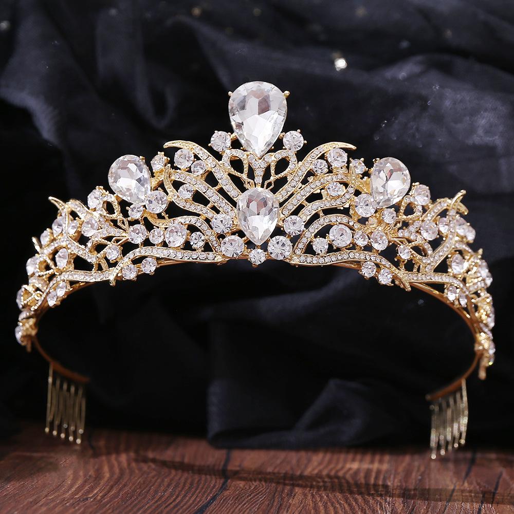 DIEZI New Baroque Korean Gold Color Crown Hair Accessories Luxury Crystal Tiara For Women Wedding Headdress Bridal Hair Zircon