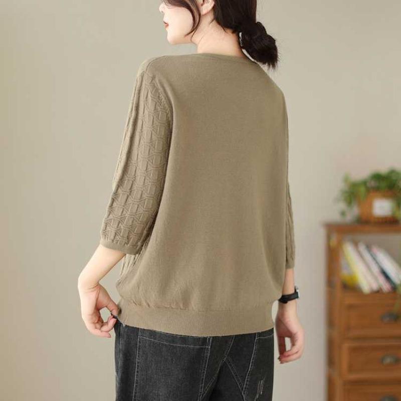 Autumn Winter Solid Color Loose Casual Knitting Top Women 3/4 Sleeve All-match Bottomed Pullovers Sweater