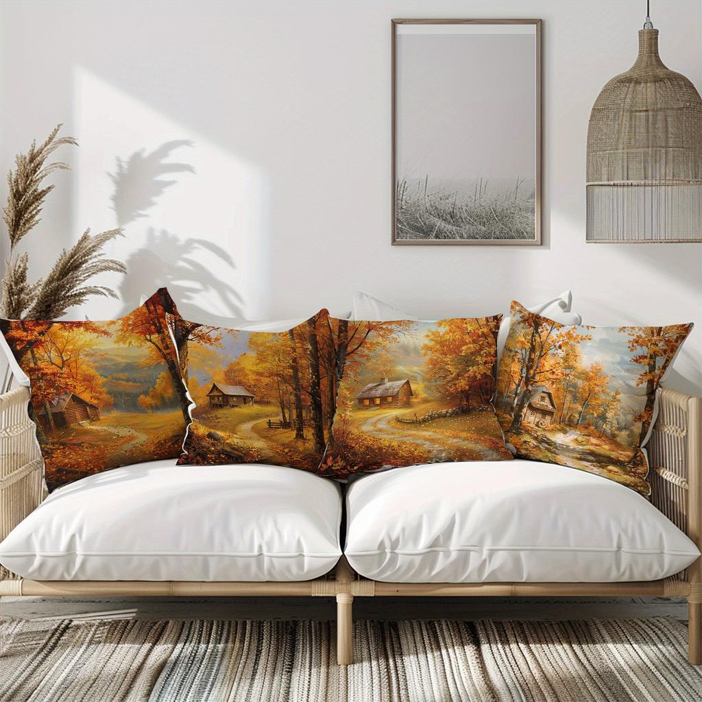 Herbstblätter Dschungelhütte Kissenbezug, Kissenbezug ultraweiches Polyestermaterial Wohnzimmer Sofa Rücken Autokissenbezug Dekoration