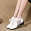 Mesh Jazz Dance Shoes Low Heel White Leather Modern Dance Boots Breathable Low Top Boots Teacher Shoes