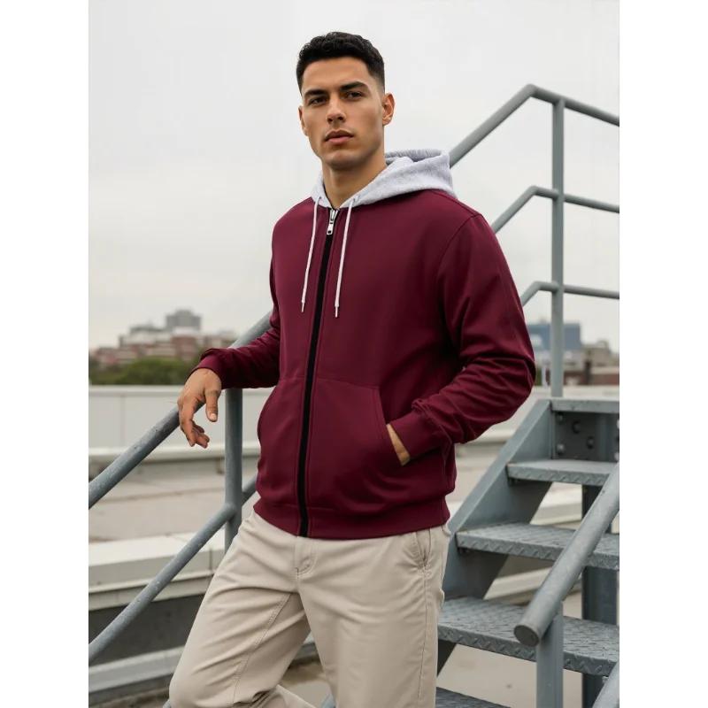 

Весна Осень Новая Мужская Корейская Толстовка с Цветными Блоками, Круглый Вырез, На Молнии, Легкий Кардиган, Повседневная, Универсальная Молодежная Куртка S красный