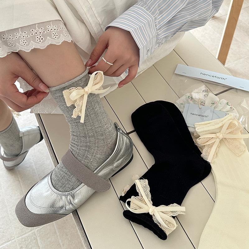 Boneless Socks Sweet Wind Retro Lace Bow Girl Tube Socks Cute Jewelry Pile Socks Cotton