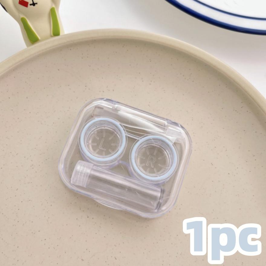 Transparent Contact Lens Case Portable Plastic Storage Box with Tweezer Suction Stick Set for Travel Holiday Companion Organizer