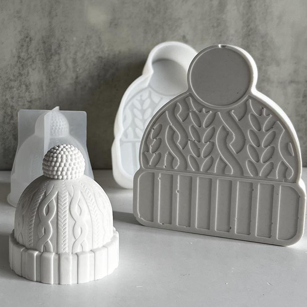 Gorro de Invierno Tejido Molde de Silicona Navidad Gorro con Borla Moldes Tejido Papá Noel Ha Nochebuena Ambientador para Coche Vela de Resina DIY Decoración del Hogar