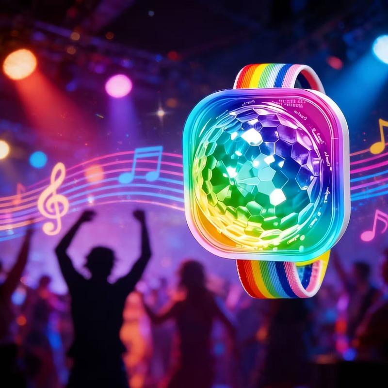 Mini Disco Ball LED Glow Bracelet | Portable Party Wristband Light with Suction Cup, Color-Changing, 4-Color Mode, Battery Powered