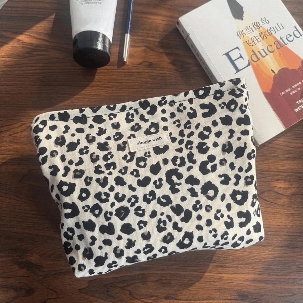 

Portable Zipper Cosmetic Bag Leopard Print Large Capacity Makeup Bag Toiletry Bag Outdoor белый