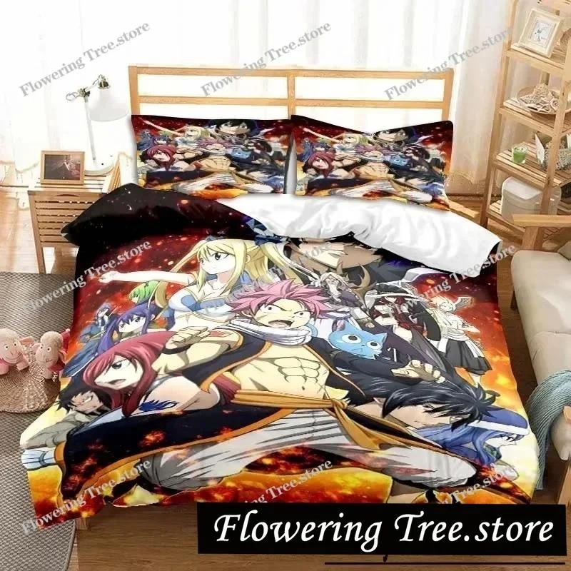 3D Anime Fairy Tail Bedding Set Bed Three-piece Set Duvet Cover Single Double Bed Queen Size Duvet Cover Set Adult Boys Bedroo