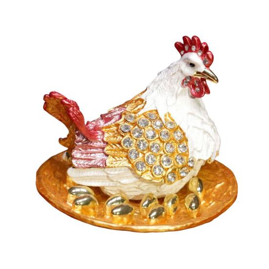 

Фігурка курча з стразами Металева імітація курки Брелок-прикраса Контейнер для ювелірних виробів Тримач Декорація для дому та офісу Настільна прикраса S червоний