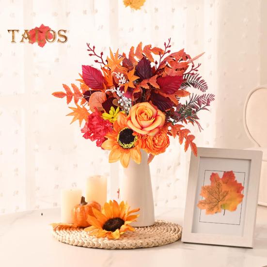 

Осенний букет искусственных цветов, реалистичный искусственный шелковый подсолнух, Хэллоуин, День благодарения, праздник урожая, украшение для дома и улицы, искусственные цветы, стол I