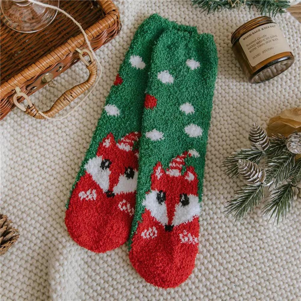 New Christmas Socks Coral Fleece Winter Plush Thickened Warm Confinement Floor Socks Men and Women Couple Socks Sleep Socks Gift