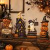 Retro Wooden Holiday Signs Farmhouse Halloween Tabletop Decorations, Table Topper Signs, Spooky Ornaments Pumpkin Ghost Tiered Tray Centerpiece