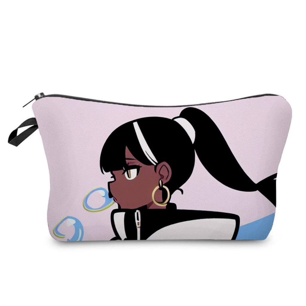 Women Black girl Print Cosmetic Bag Toiletries Organize Travel Storage Case 6846