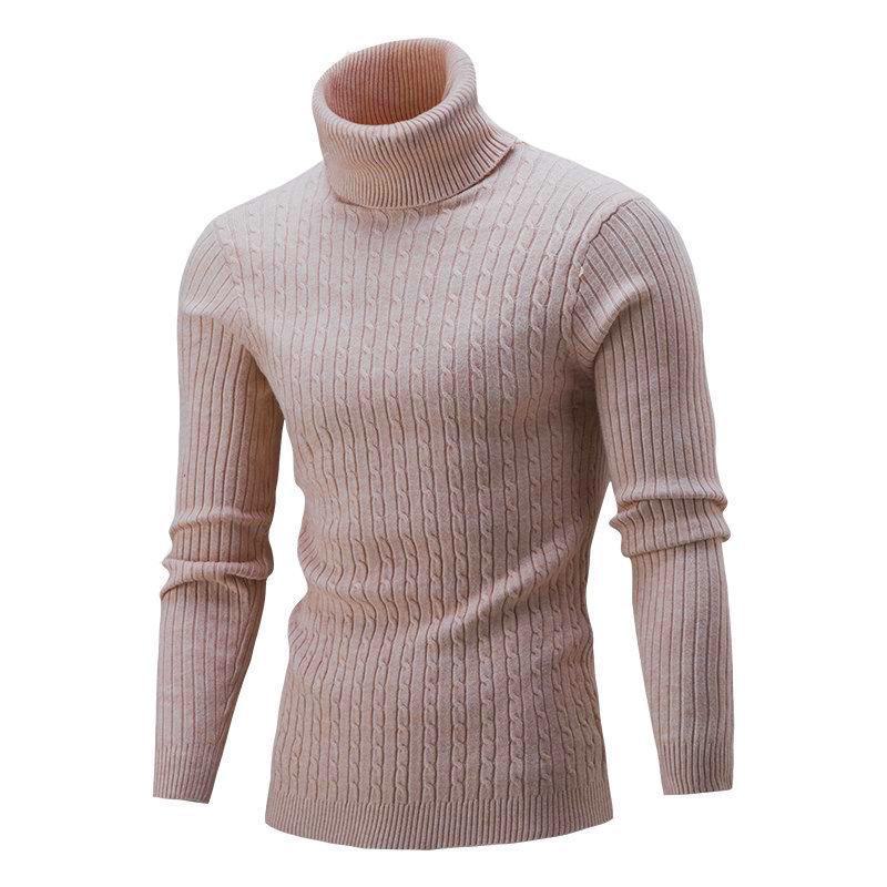 New Men's Slim Turtleneck Sweater for Autumn and Winter, Solid Color Pullover Knitwear for Cross-border Trade.