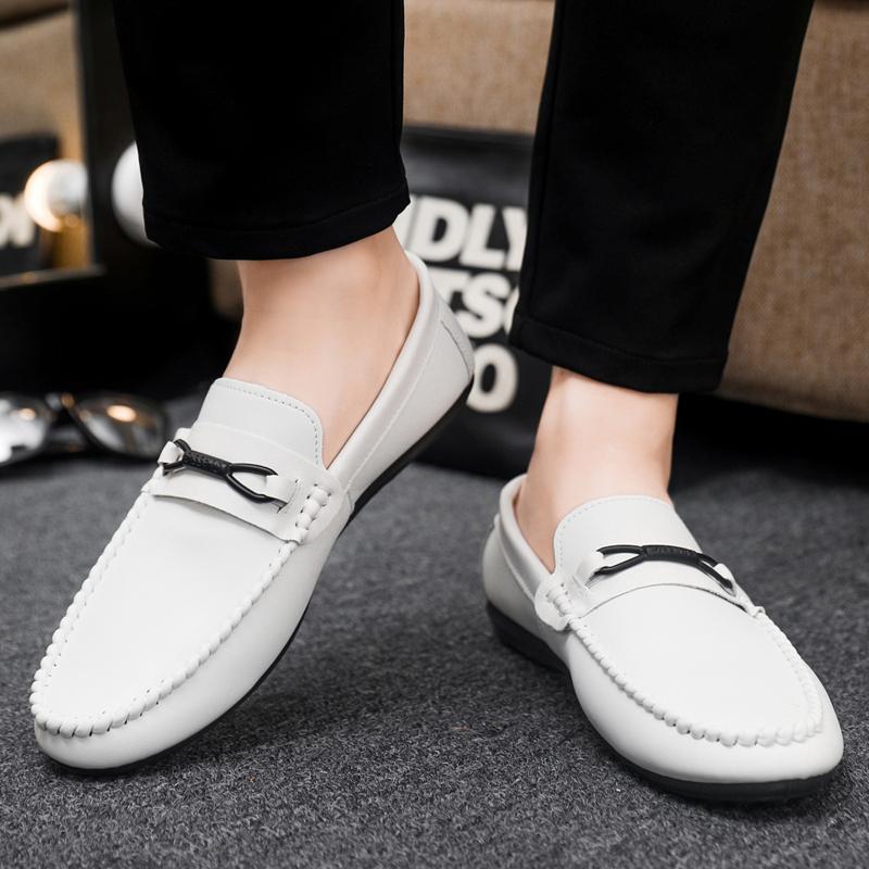 Metal Buckle Black Loafers Leather Mens Slip on Shoes Comfortable Men Casual Shoes Male Driving Footwear Breathable Mens