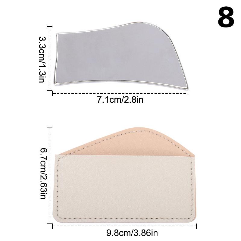 Stainless Steel Guasha Scraper With Pu Leather Bag Metal Spatula Facial Massager Beauty Facial Skin Care Tools Guasha Board